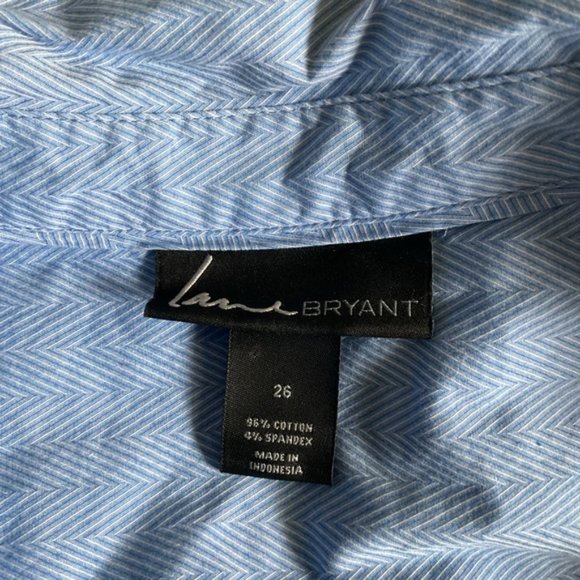 Lane Bryant 26 Shirt Blue Button Front Long Sleeve Stretch Office Modest - Picture 4 of 5